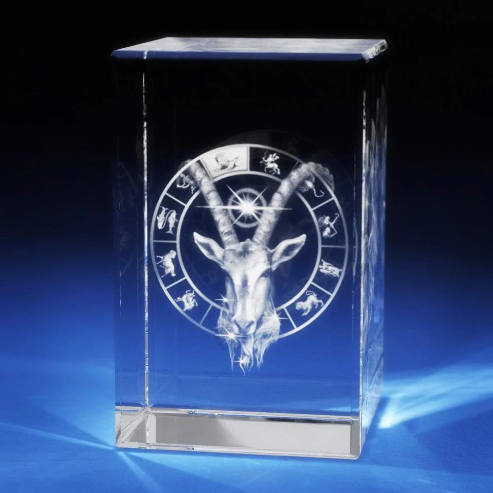 Captivating 3D Crystal Rectangle: Customized Capricorn Zodiac Symbol